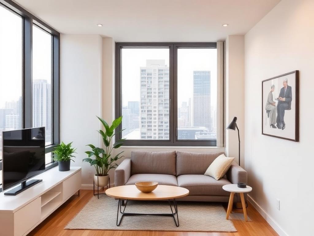 Tidy apartment living space cleaned by Fall Home Services in Washington, DC