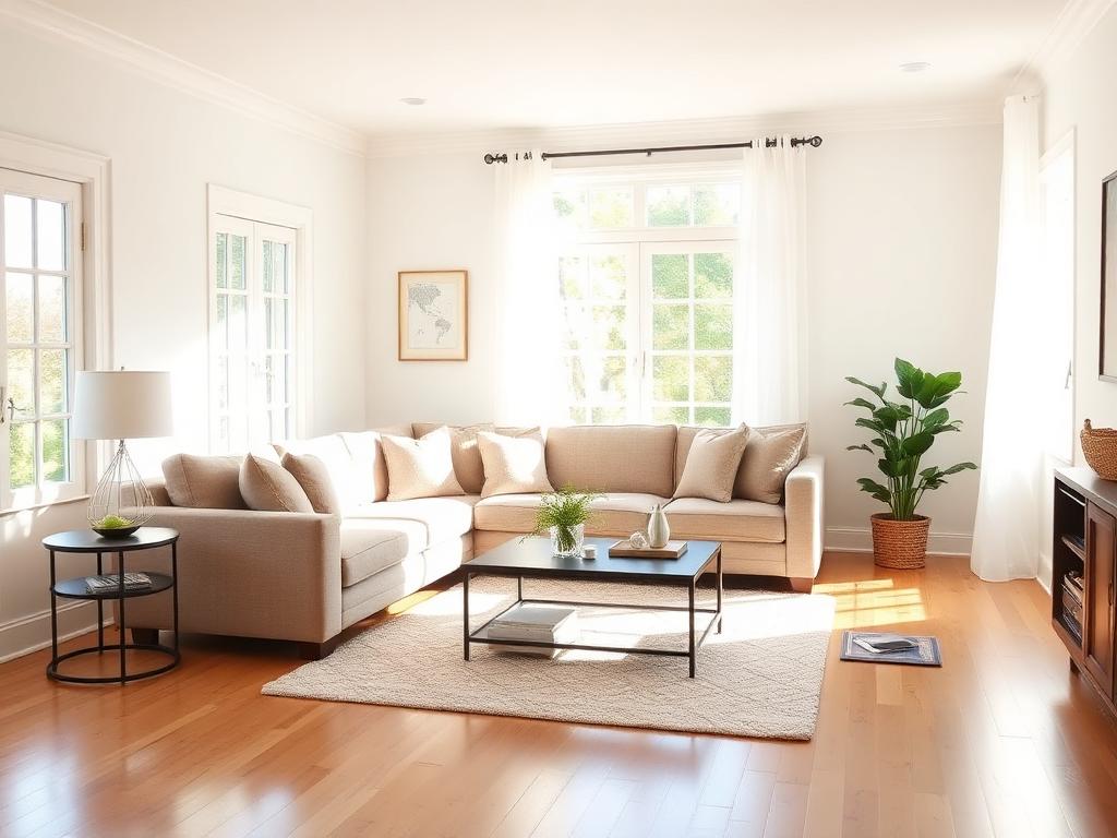 Clean, freshly tidied living room after a standard house cleaning by Fall Home Services in Maryland